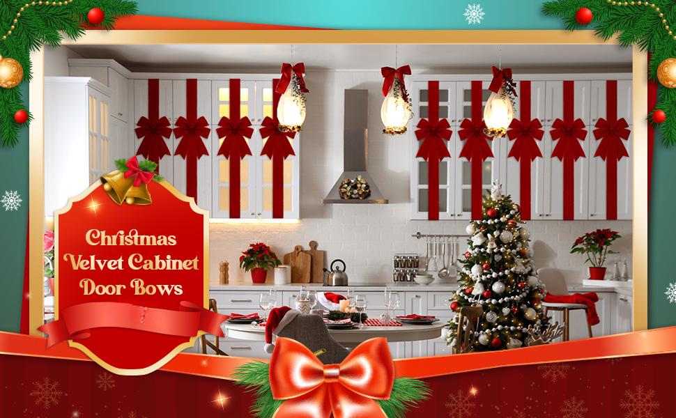 5 Pcs Burgundy Velvet Christmas Cabinet Ribbons Bows for Kitchen 78.7 Inch Large Christmas Door Ribbon Cabinet Bows for Gifts Xmas Tree Home Wall Furniture Party Decorations