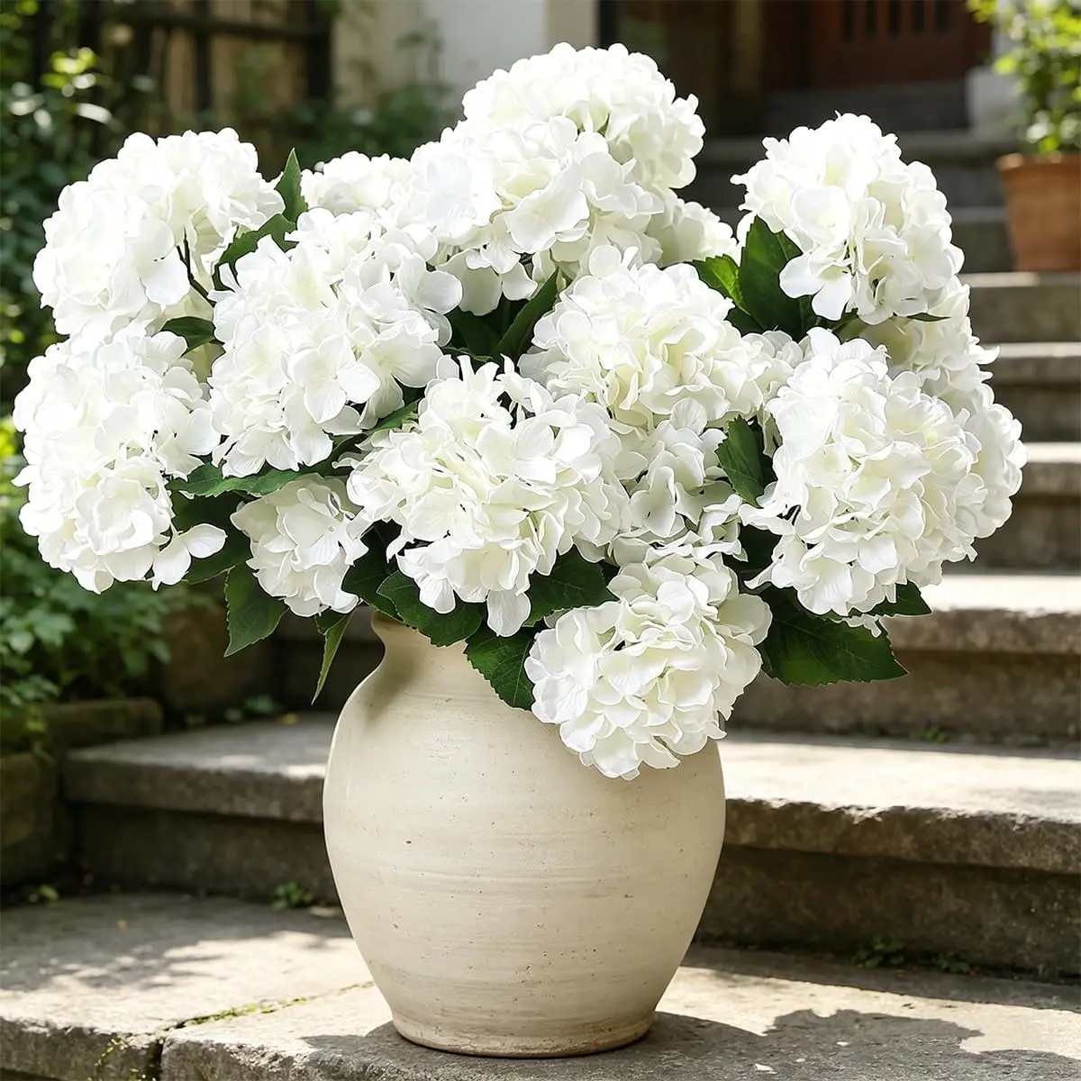 Laelfe 4 Bundles Hydrangea Artificial Flowers Outdoors, 18", 5 Heads Each| Faux Silk, UV Resistant Fake Hydrangeas, For Outdoors Garden Porch Patio Wedding Home Decor