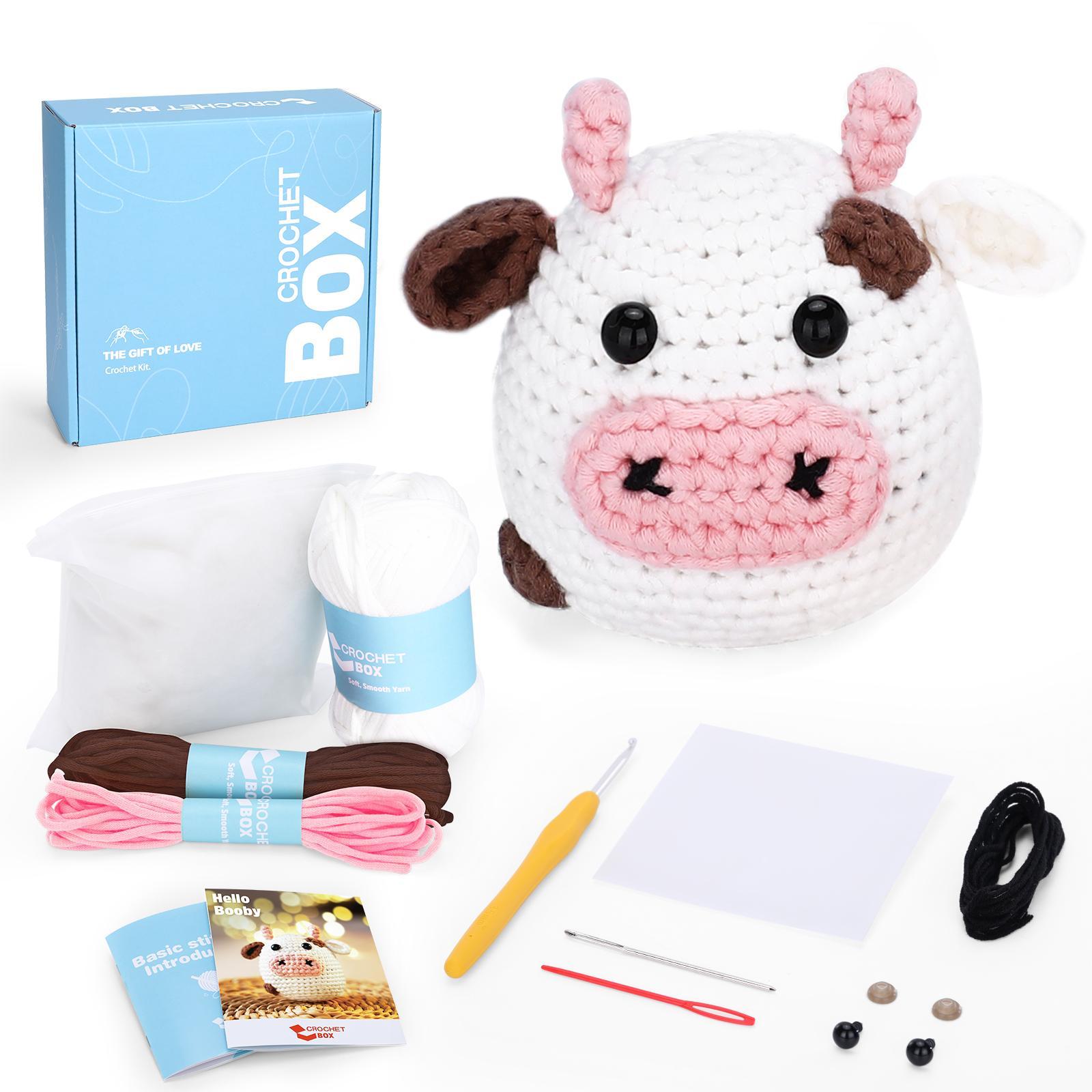 Highland Cow Crochet Kit, 1 Set DIY Highland Cow Beginners Crochet Kit, Including Soft Yarn, Polyester Nylon Yarn, Step-by-Step Video Tutorial, Hook, Stitching Needle, Holiday Birthday Gift for Adults, Handmade Gifts, Handmade Crafts