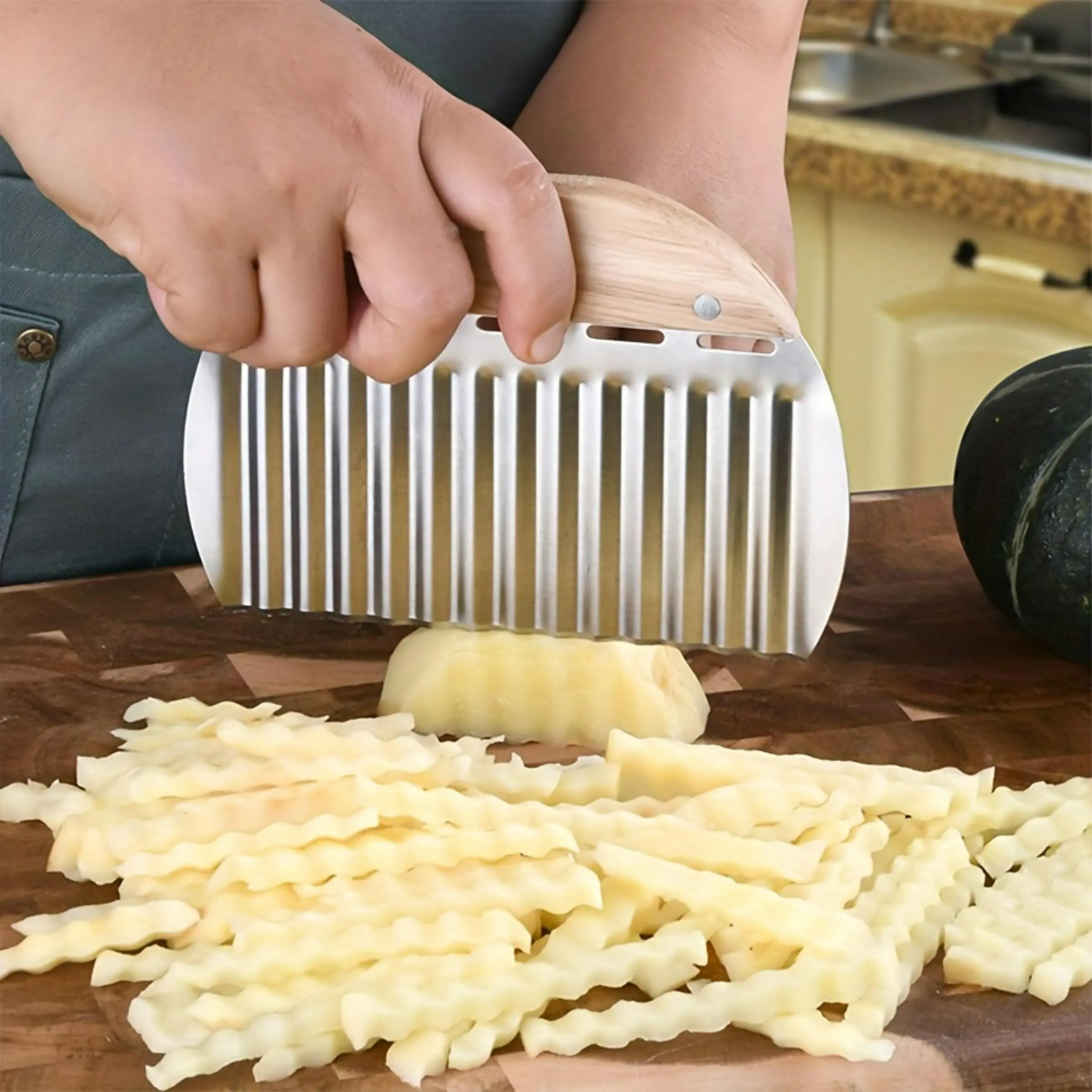 Stainless Steel Vegetable Wave Cutter, Potato Carrot Slicer, Spiralizer for French Fries, Efficient Food Prep Tool, Durable Kitchen Utensil