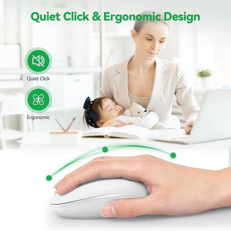 for Laptop, 2.4G Quiet Computer  with USB Receiver, 4 Buttons Portable Cordless Mice for Chromebook, Laptop, PC, , 800/1200/1600 DPI - White