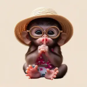 Cute cartoon monkey vinyl sticker| Easy to peel and stick, suitable for cars, trucks, motorcycles, laptops, luggage, bumpers, refrigerators, windows, helmets, cups, tables, glass| Pink polka dot swimsuit and straw hat design, cute car