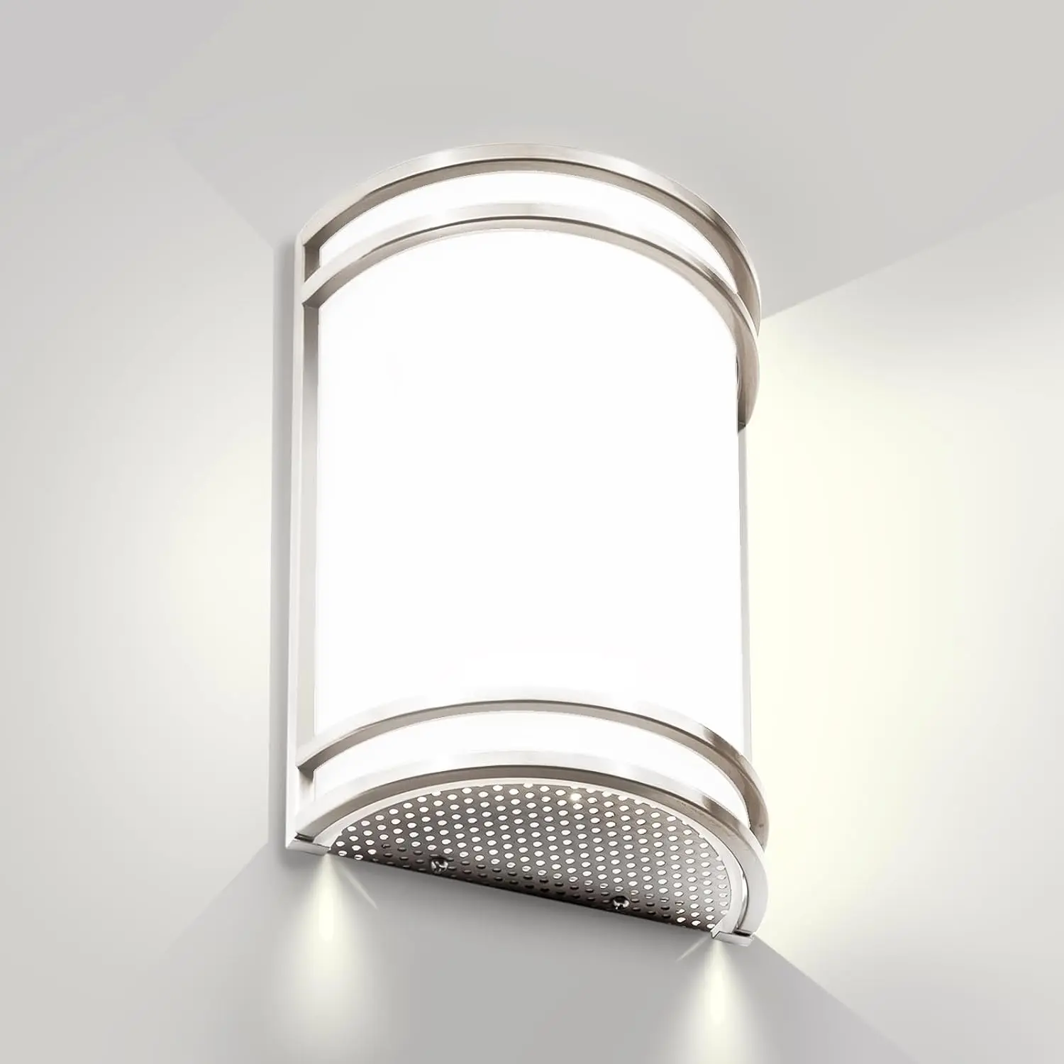 Indoor Wall Sconce, Half Cylinder Wall Light Fixture, 3000K 4000K 5000K Color Temperature Adjustable, Dimmable LED Modern Wall Light for Hallway Bedroom Living Room, Brushed Nickel