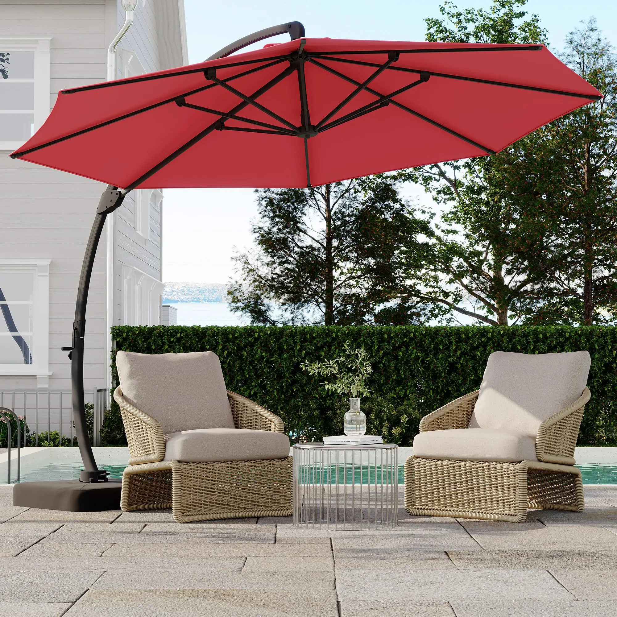 OP-11-Ft Cantilever Patio Umbrella (Base Included) – Heavy-Duty Side-Post Outdoor Umbrella, Aluminum Curved Cantilever Umbrella