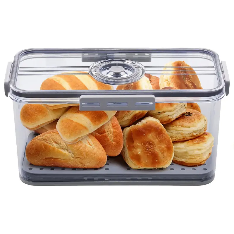 1PC Kitchen Countertop Sealed Bread Box, 7.45L, Sealed Bread Bin with Lid, Date Recorder, Food Storage Container for Homemade Bread, Toast, Bagels, Cookies & Donuts, Kitchen Food Storage Box, Leakproof Container, Gray