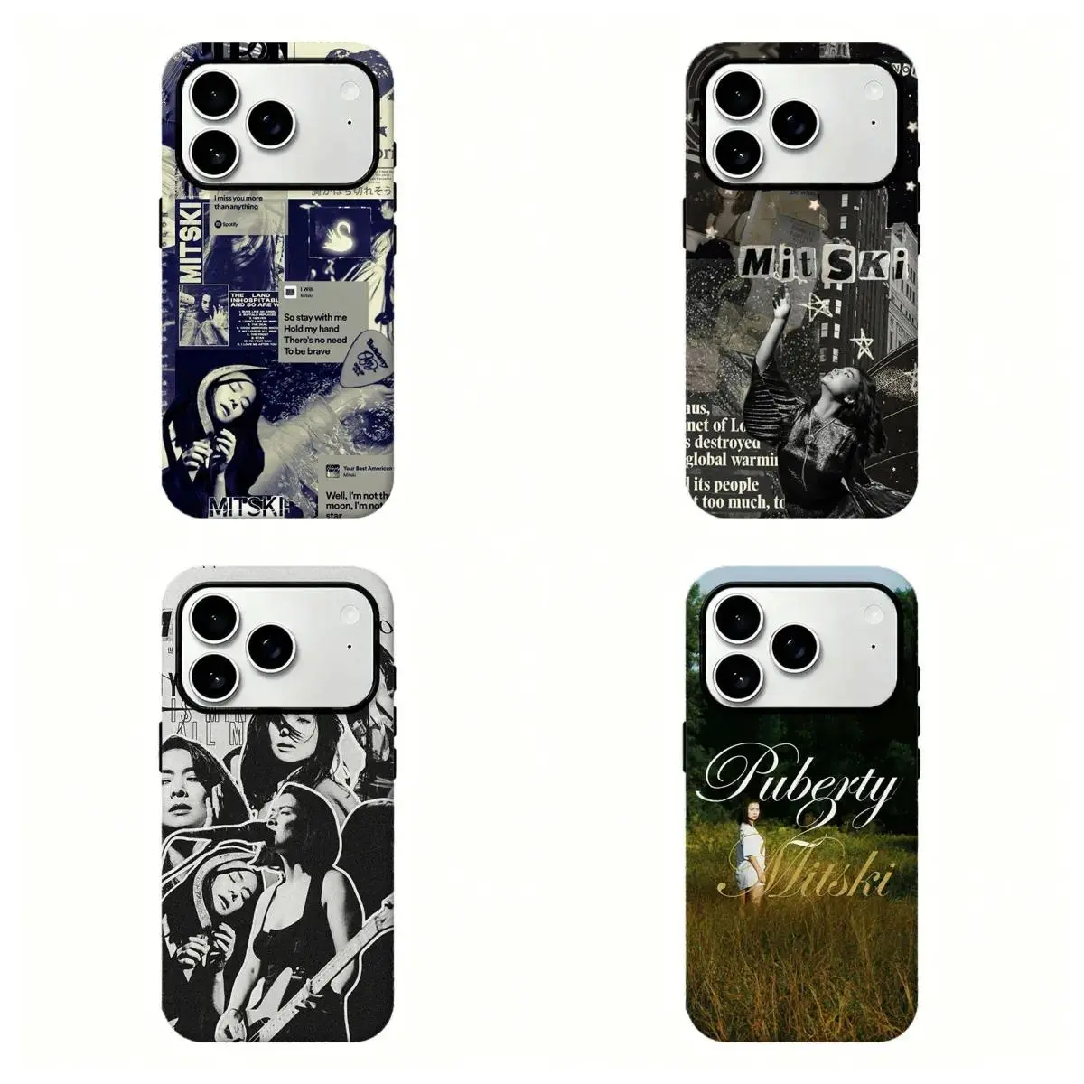 Vintage Mitski Collage Print Phone Case Shell - Puberty 2 Album Aesthetic Durable Protective Cover with Resistance, Mobile Phone Accessories for iPhone 11-17 Pro Max/Plus, Samsung Galaxy S23-25