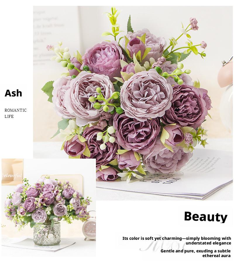 Elegant and noble artificial peony flowers for weddings, home decoration, and photography at weddings, holidays, parties, and events.Artificial flowers.Artisan-Crafted Real-Touch Silk Peony Table Centerpiece Bouquet - ~12" x 9"