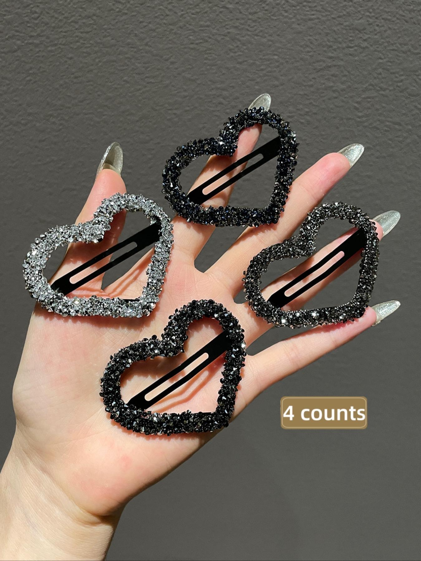 Rhinestone Heart Decor Hair Clips, Cute Glittering Hair Accessories for Women & Girls, Trendy All-match & Exquisite Hair Clips for Daily Use, Valentine's Day, Gift