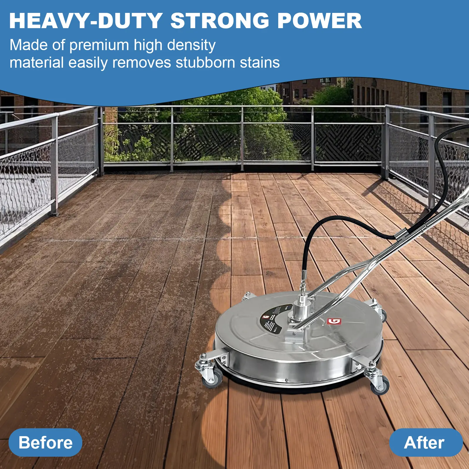 20" Pressure Washer Surface Cleaner – 4600PSI Pressure Wash Accessory with Wheels – Stainless Steel Dual Handle Surface Cleaner Attachment – for Concrete, Patio, Sidewalk, Deck
