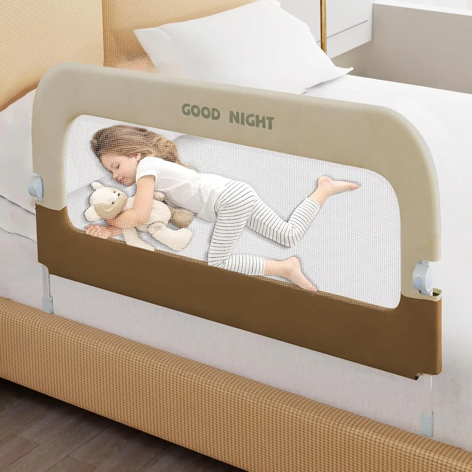 32" Adjustable Height Bed Guard Rail for Toddlers & Babies - Foldable Portable Safety Rail for Crib, Twin, Bunk, Full, Queen, King Beds(Gift)