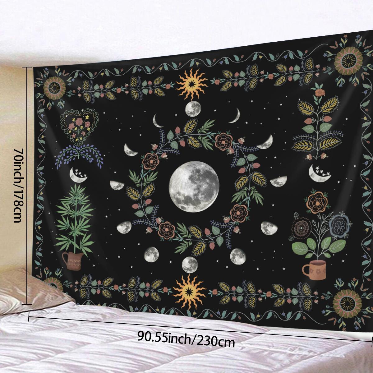 Plant & Flower Pattern Tapestry, Natural Moon Phase Tapestry, Bohemian Mandala Spiritual Tapestry, Wall Hanging for Bedroom Teenager Girls, Decor, Durable Decorative Tapestry