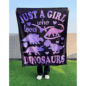 Dinosaur Custom Blanket for Girl Women-Just A Girl Who Loves Dinosaurs Personalize Flannel Lightweight Throws Gift for Dino Lover Birthday Graduate Blankets for All Season Chair 60"x50" for Teen