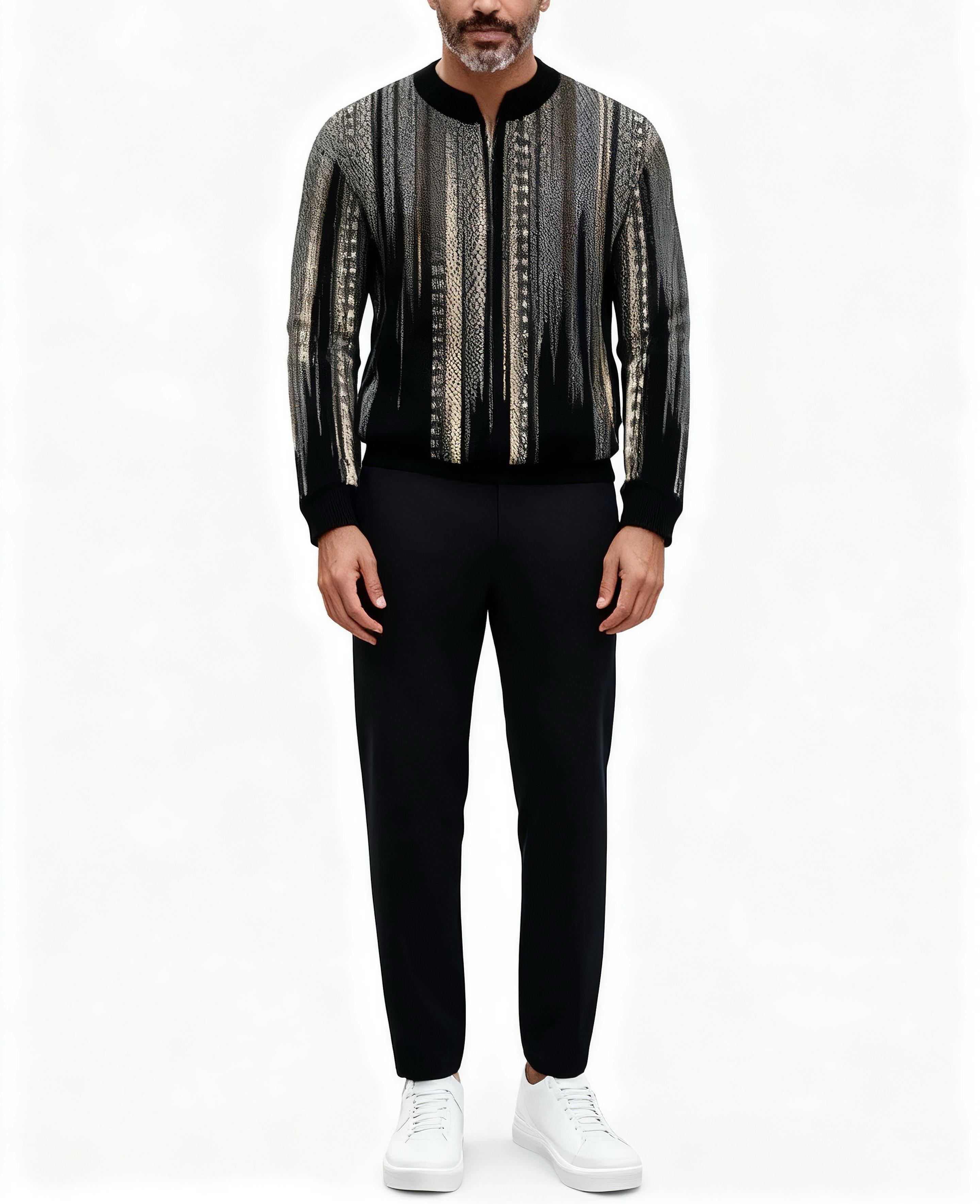 Business casual fashion men's digital printed sportswear set, featuring a street-style patterned digital half-zip sweater + pants, a two-piece men's outfit