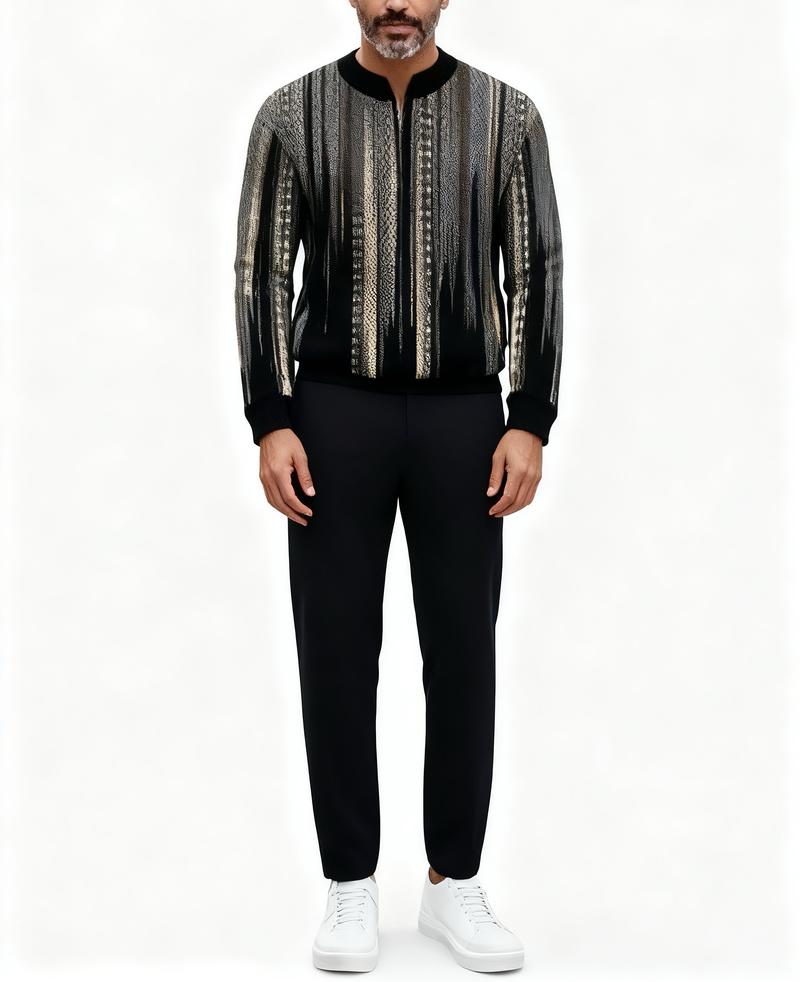 "New European and American men's sportswear set, featuring a half-zipper top paired with matching pants, and a trendy design with a sleeve patch featuring the number 5. The fabric is comfortable, suitable for daily street wear, casual commuting, and effor