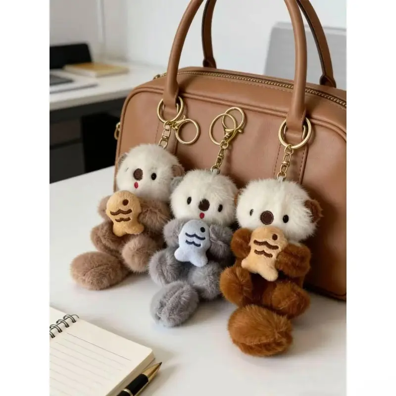 Adorable Otter Plush Keychain with Unique Print, Versatile Animal Bag Charm Pendant for Backpacks and Purses, One Size pearl chain