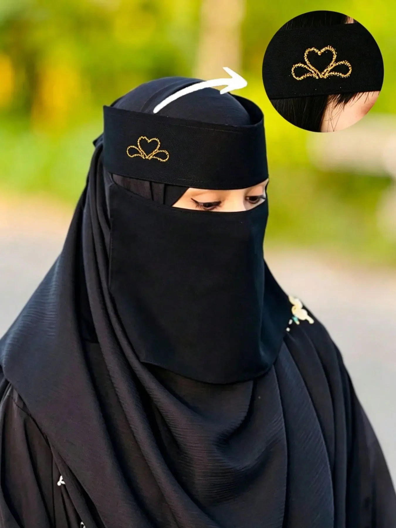Women's Heart Soft Breathable Niqab Mask, Single Layer Islamic Khimar, Casual Plain Design, All Seasons Wear