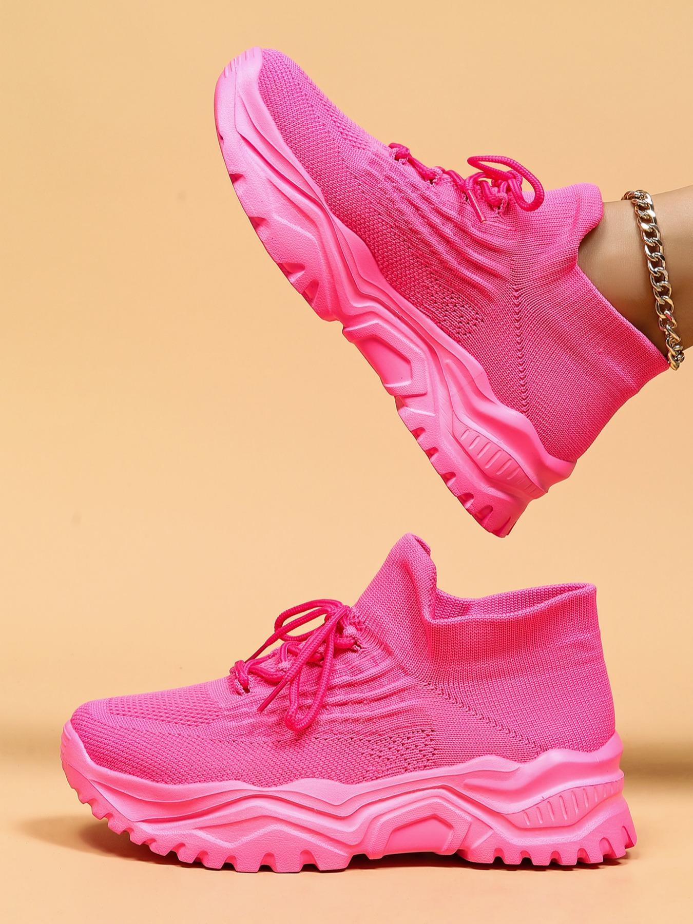 Women's Low Top Sports Running Shoes, Casual Outdoor Sports Walking Shoes, Knit Breathable Chunky Sneakers, Lace up Front Sneakers, Sporty Running Shoes