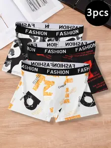 Men's Trendy Briefs Random 3-Pack, Elastic Knit Underwear, Casual All-Season Wear, Fitted Design, All over Print