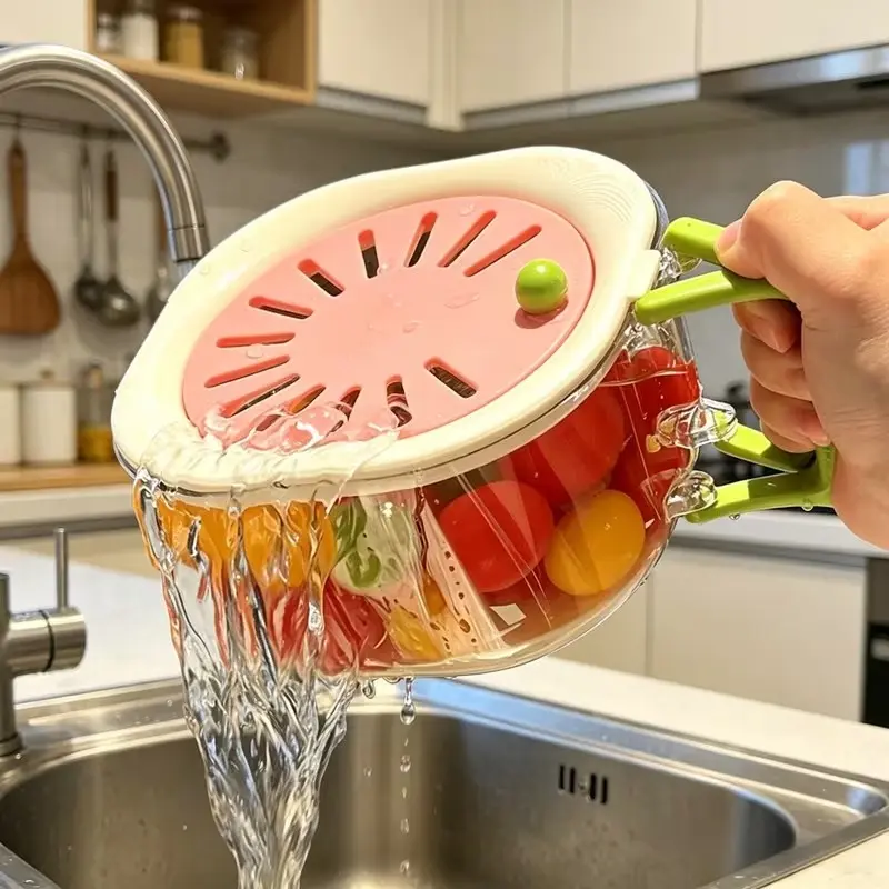 Two-In-One Kitchen Strainer and Storage Basket Set, Multi-Functional Fruit Vegetable Washing, Includes Mesh, Lid, Handle, Kitchen Accessories