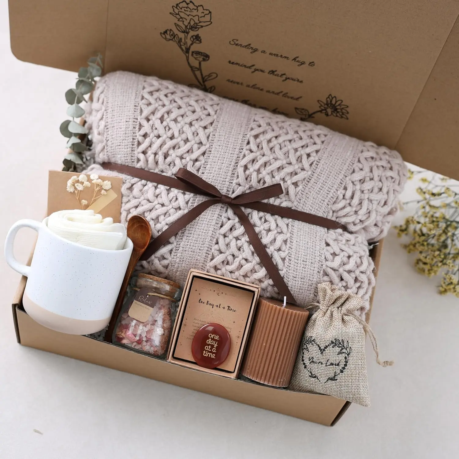 Get Well Soon Gift Baskets for - Earth Tone Self Care Package - After Surgery, Sympathy Gifts for Loss of Loved One, Thinking of You/ Day/ Grief /Bereavement /Miscarriage Gifts for