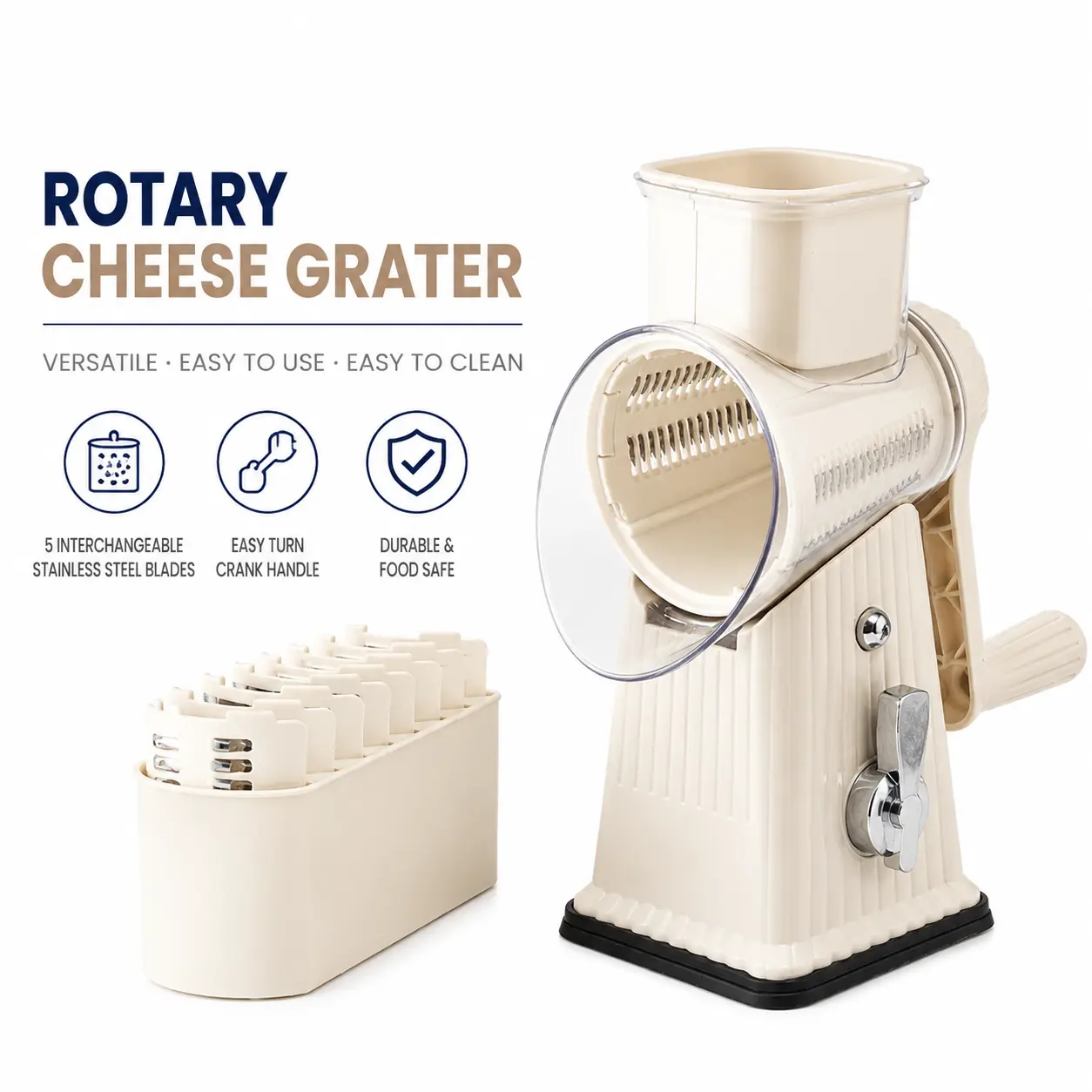 Hand Crank Rotary Vegetable Cutter, Multifunctional Veggie Slicer Shredder Grater, Manual Potato Carrot Lemon Chopper Kitchen Gadget for Home Cooking