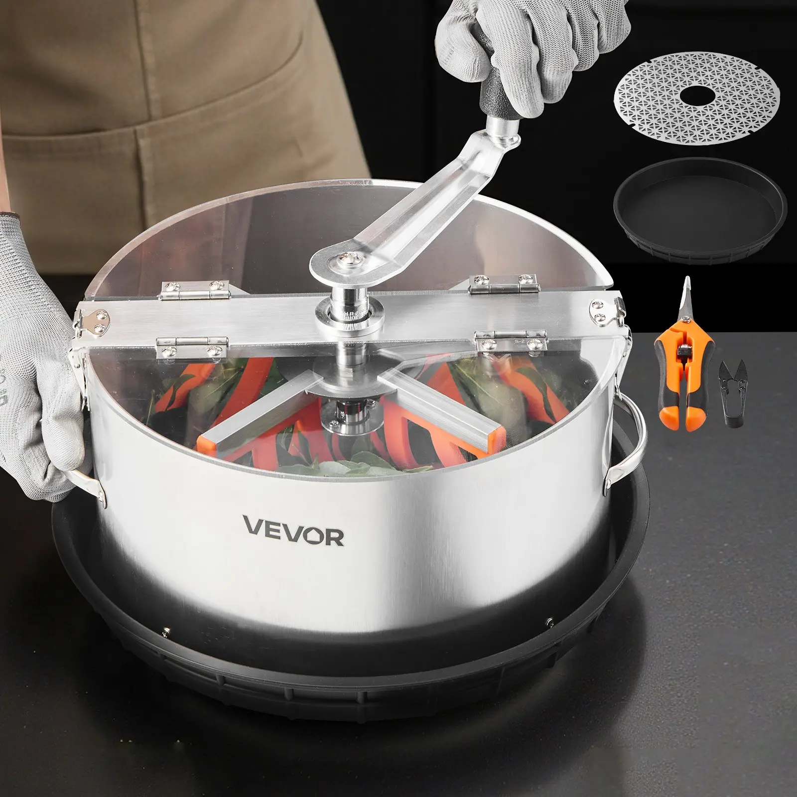 VEVOR Manual Bud Leaf Trimmer, 12 in Reaper Bowl Bud Trimmer with Stainless Steel Blades, Visual Cutting, Wet Dry Hydroponic Cutting Machine with Tray, Twisted Spin Cut for Plant Buds Flowers