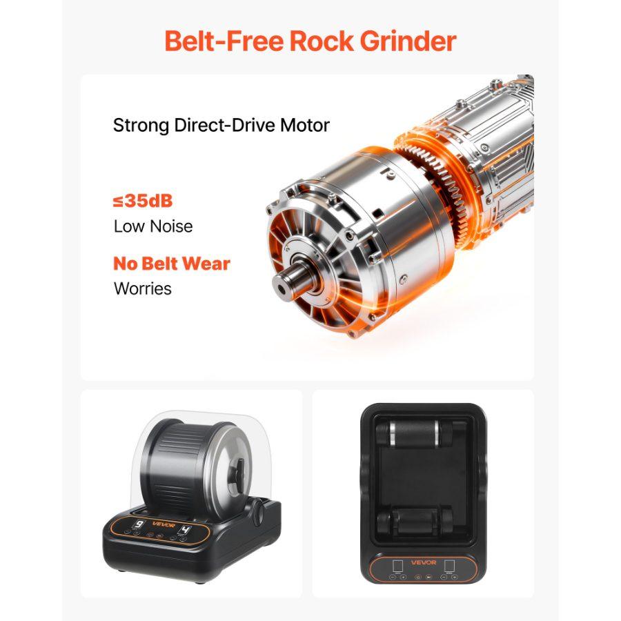 VEVOR Rock Tumbler, 3 lb Rock Polishing Machine, Rocks Tumbling Kit with 4-Speed Adjustment, 1-9 Day Timer, PC Sound Reduction Cover TPU Drum, Direct Drive Motor Rocks Polishing, Quiet Operation