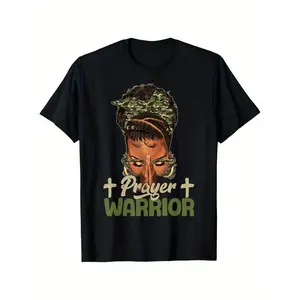 Christian Prayer Warrior Graphic T Shirts for Man Camo Cross Design Cotton Casual Clothes Unisex Church Worship Faith-Based Teegood graphic tees