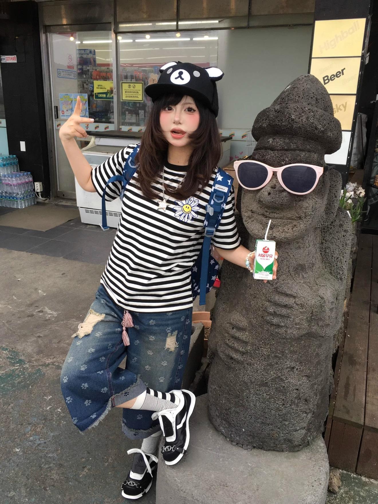 Cute Bear Ears Black Baseball Cap Adjustable Snapback Rilakkuma Inspired Y2k Sweet Cool Gyaru Daily Outfit For Girls Women