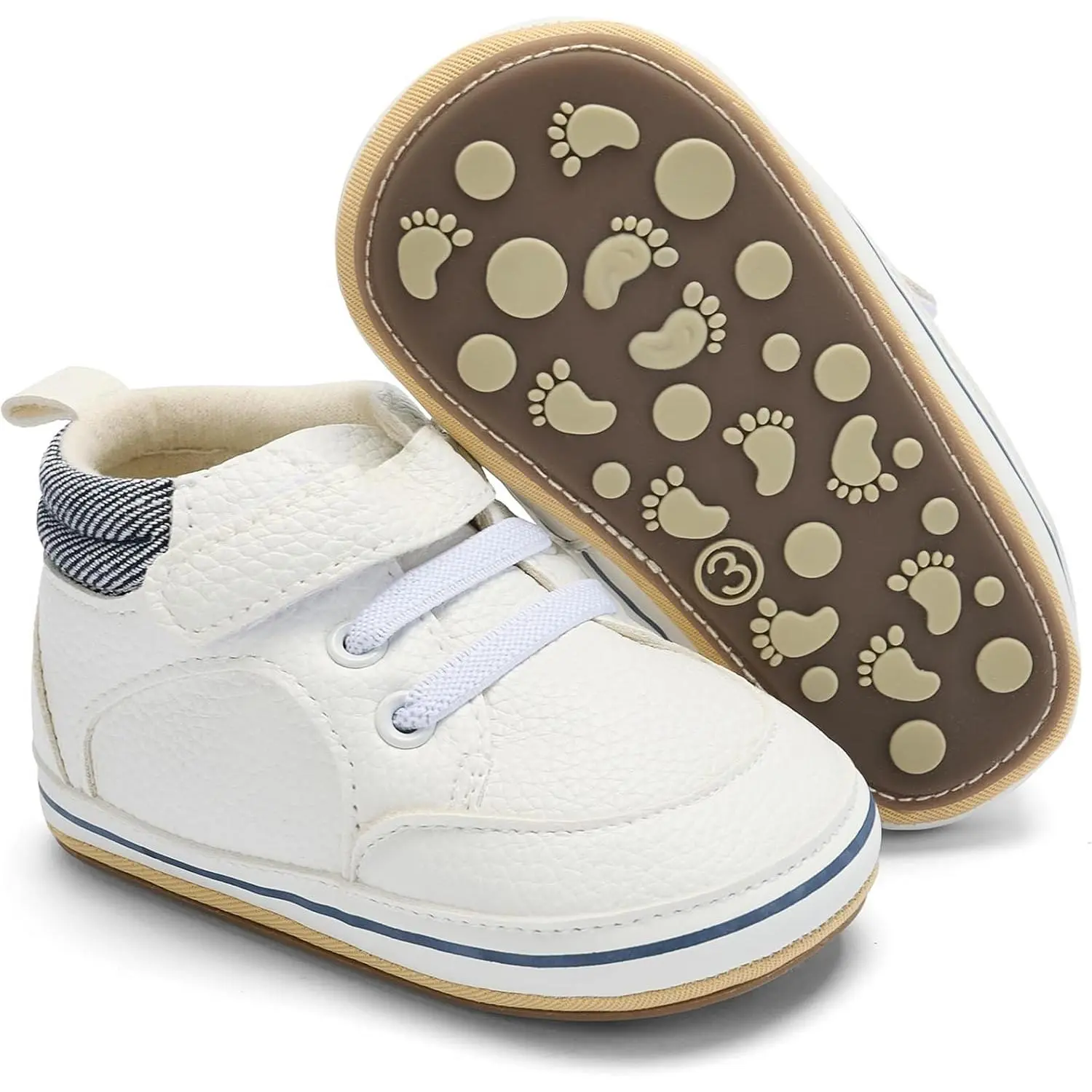 High-Top First Walker Sneakers, PU Leather Crib Shoes for Unisex Infants and Toddlers with Non-Slip Soles, Infant Sizes