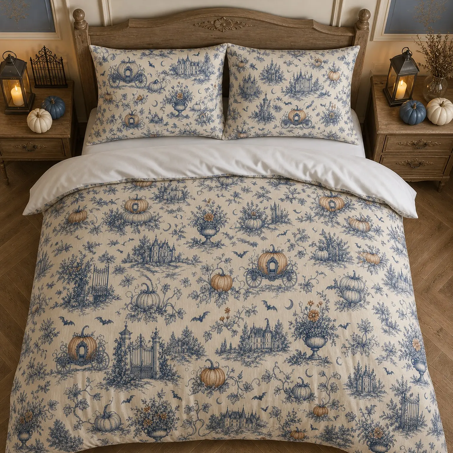 3pc Digital Print Bedspread Set, Soft Breathable Halloween Pumpkin Car Bedding, Zip Closure, Includes 1 Duvet Cover and 2 Pillowcases