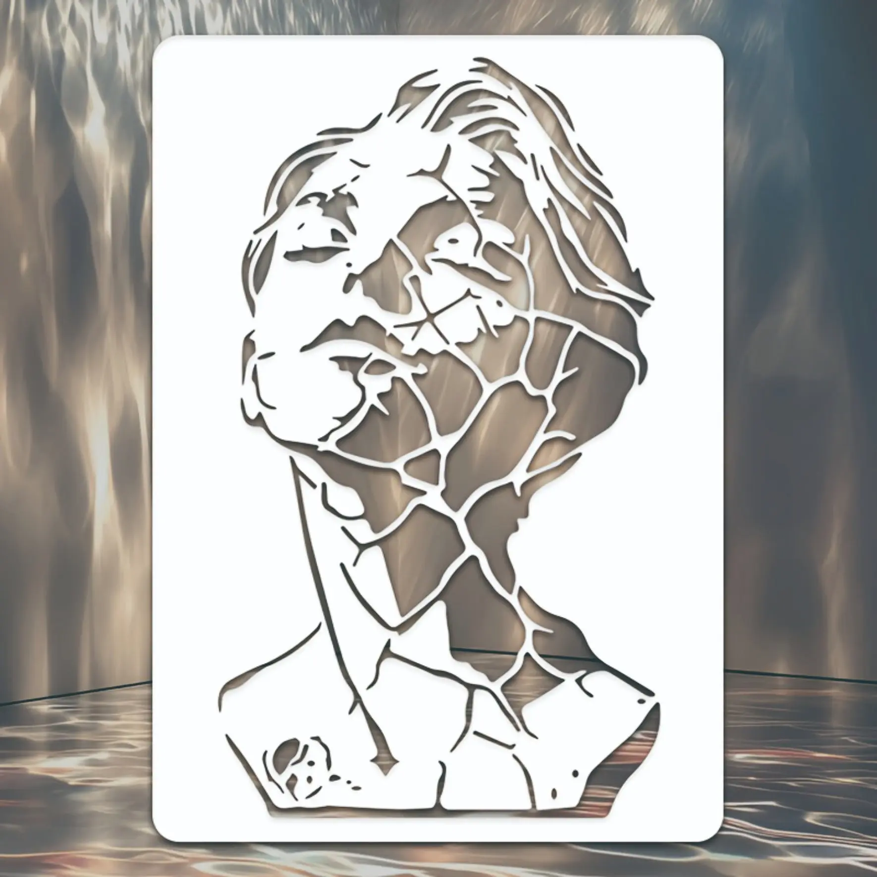 Reusable Painting Template, Abstract Female Portrait, Fractured Sculpture Design, 11.7x8.3 Inches, Artistic Drawing Guide
