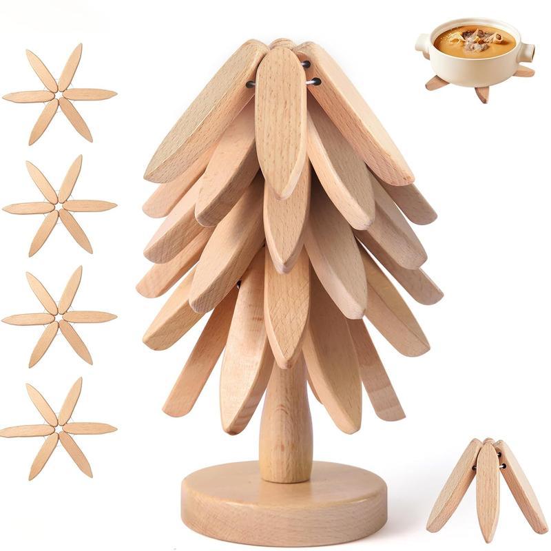 2026New model Natural Tree Trivet Set - 4/5Wooden Trivets & 1 Stand - Heat-Resistant Foldable Design - Durable & High-Quality Solid Wood - Ideal for Hot Dishes, Pots, Bowls, Teapots - Kitchenware & Tableware Coasters Coffee Table Mat