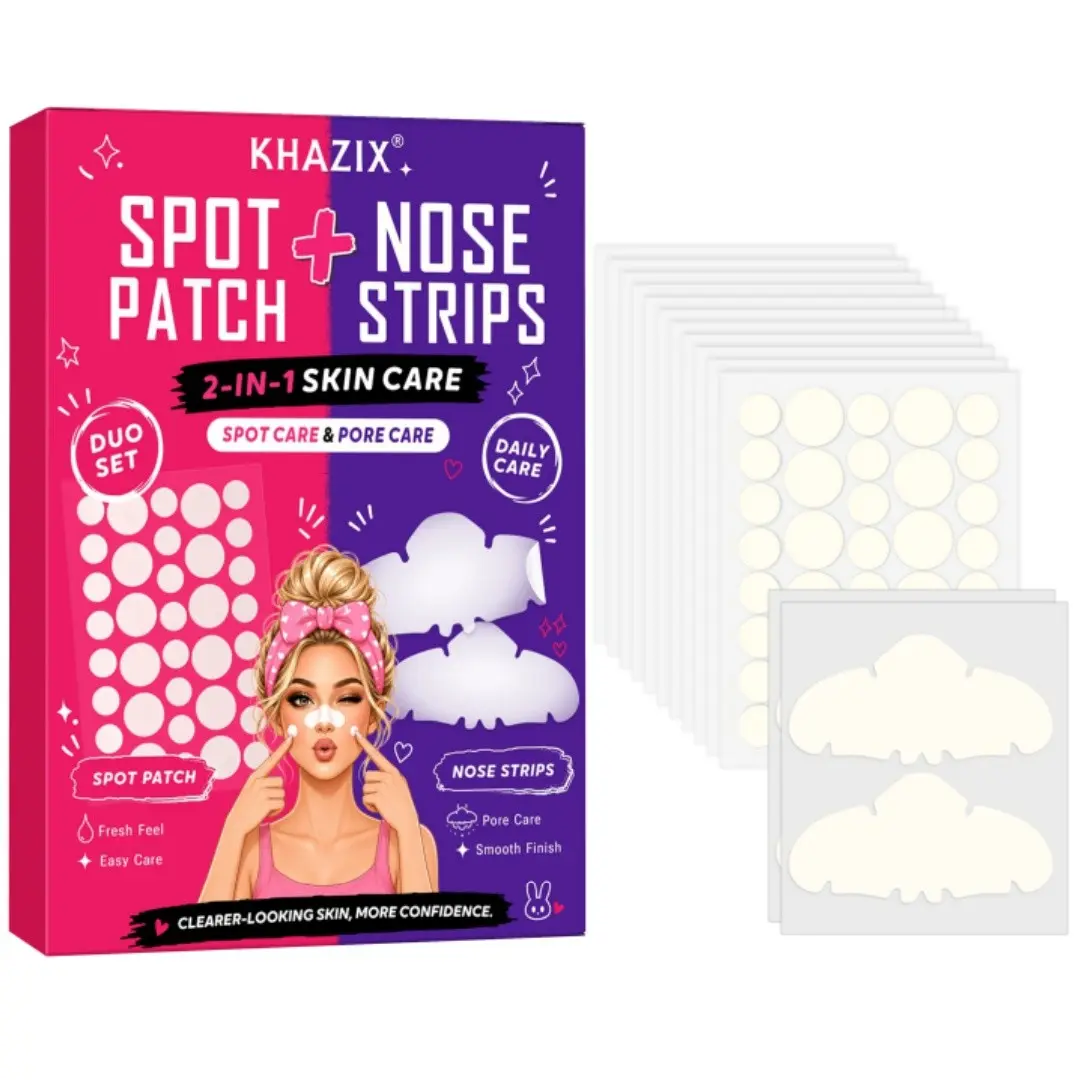 Khazix Hydrocolloid Spot Patches + Nose Strips, Facial Acne Care, Adhesive Deep-Pore Cleansing Patches, Non-Irritating, Tear-Off Design, for Men and Women