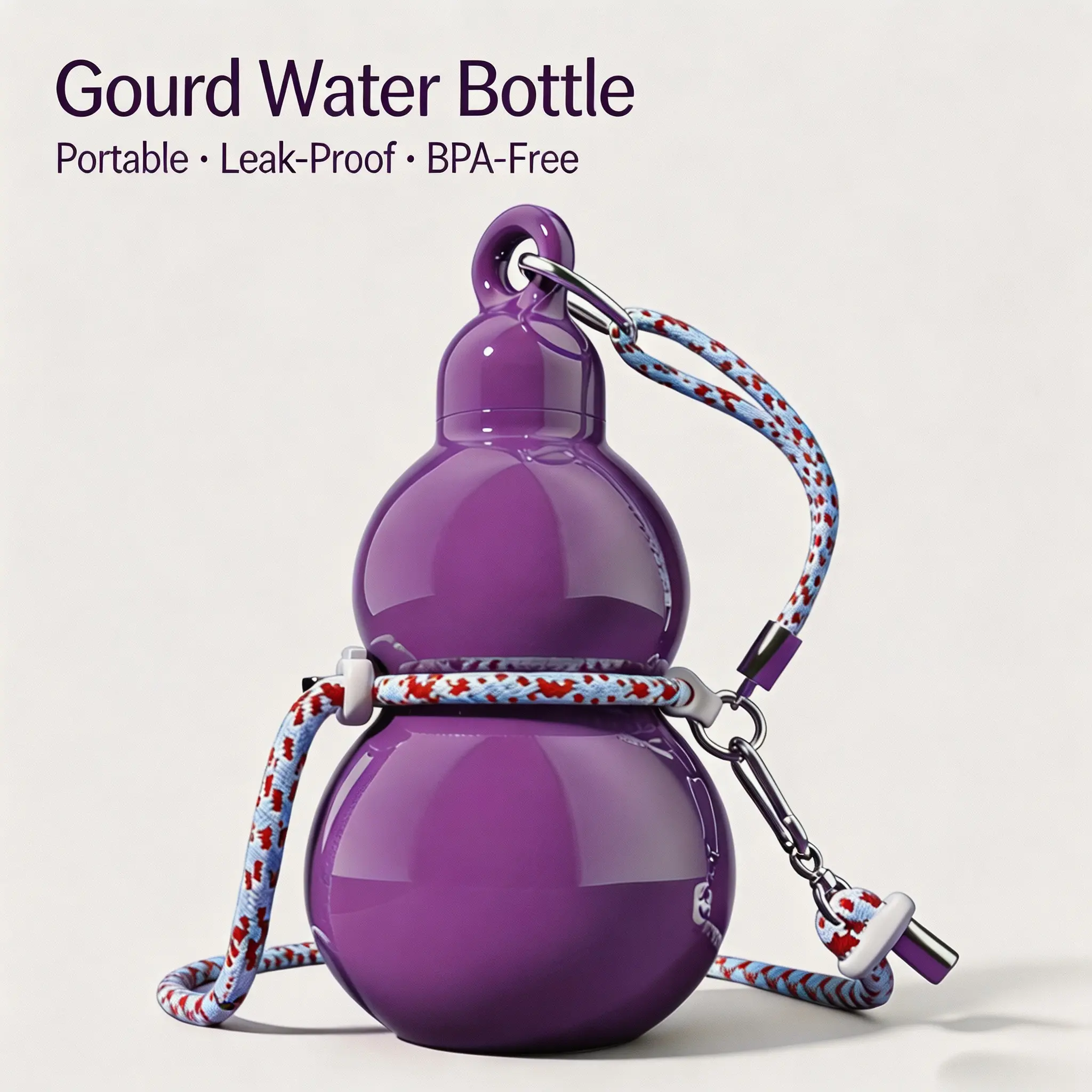 18oz Purple Gourd Insulated Water Bottle, 316 Stainless Steel Leakproof Travel Tumbler with Carry Strap, Portable Drop-Proof Thermal Flask, Hot Cold Retention Cup for Gym Camping Sports Outdoor Daily Use