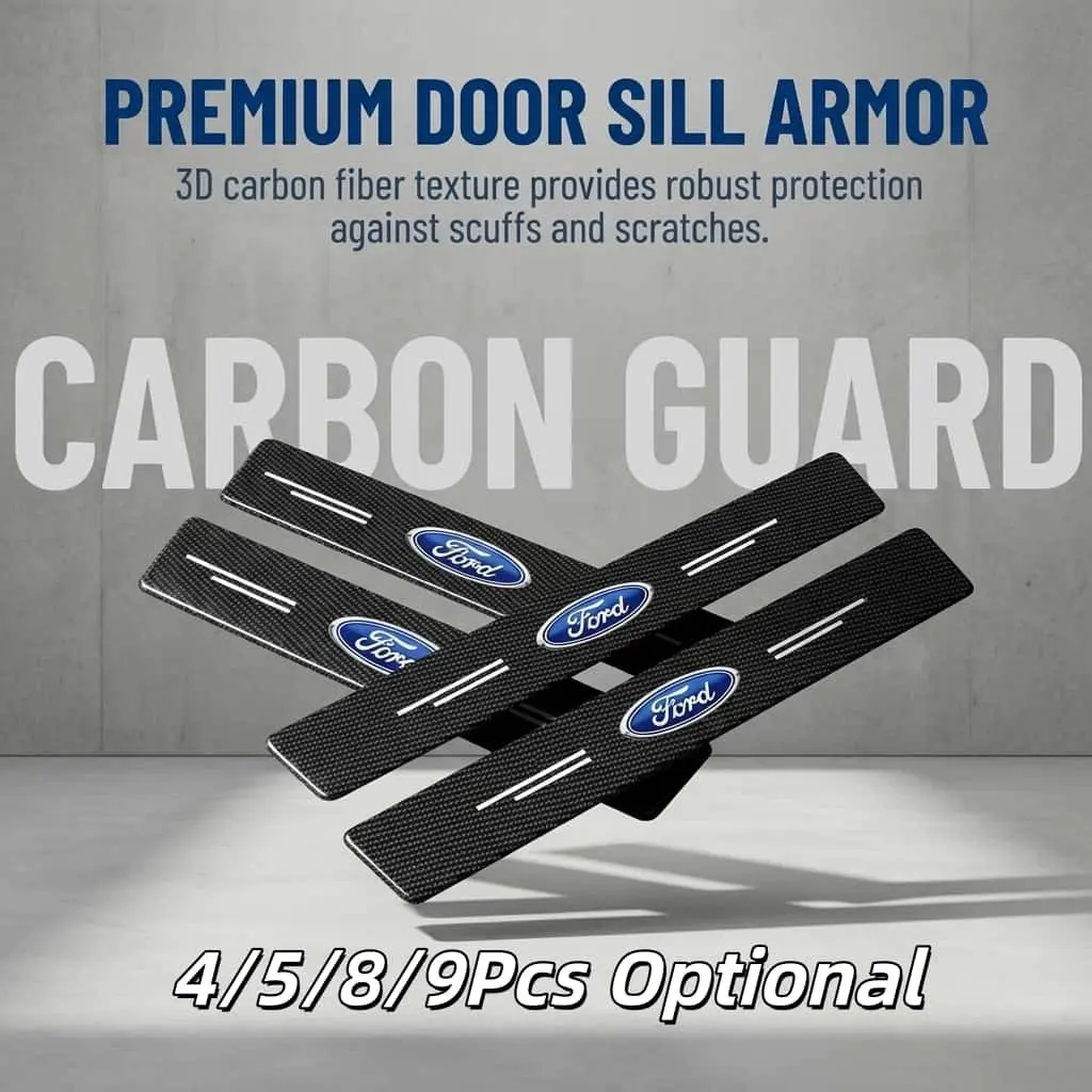 4Pcs-9Pcs Car Door Sill Protector Stickers, Self-Adhesive Anti-Scratch Threshold Decals, Decal For Trucks, Waterproof Wear Resistant Entry Guard Trim, Interior Styling Accessories Fit Mustang,F-150,Explorer,Edge,Escape, Ideal Gift For Truck And SUV Owners