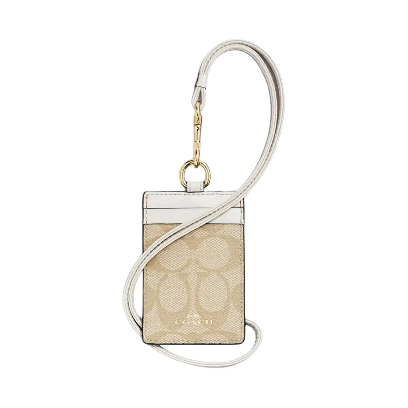 Coach Lanyard 7 Small Neck Strap Wallet for Women, Faux Leather Card Holder in Khaki and White