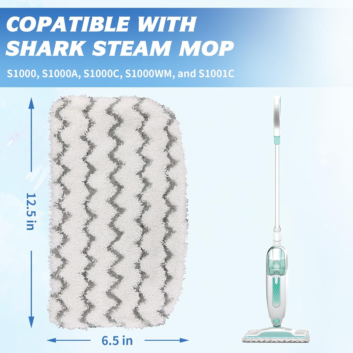 6 Pack Microfiber Steam Mop Pads Replacement for  Steam Mop S1000, S1000A, S1000C, S1000WM, and S1001C, Dirt Grip Cleaning Pads