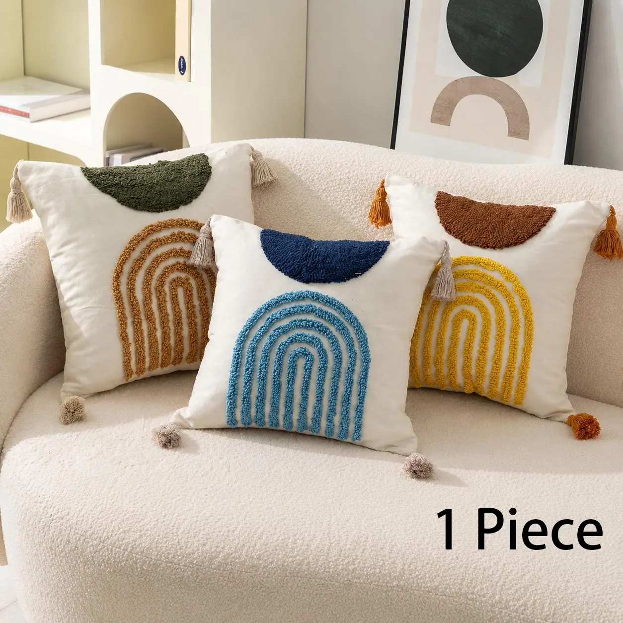 Bohemian Style Tufted Fringe Pillow Cover, Sofa Cushion Case, Couch Cushion Cover, Home Decor for Living Room and Bedroom, Soft and Stylish Accent Piece