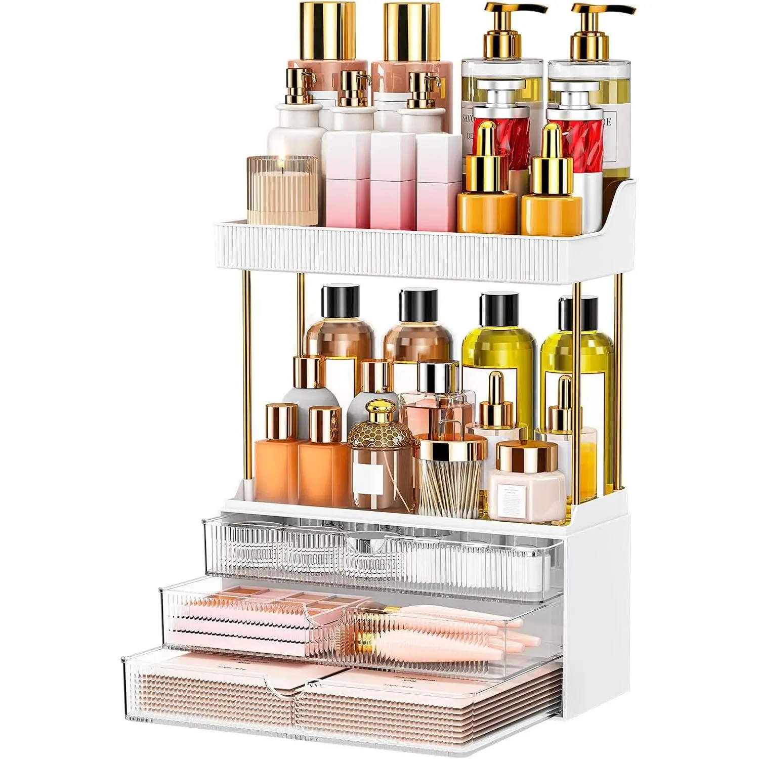 12.2" W Makeup Organizer Drawers - 5 Tiers Bathroom Counter Organizer, Cosmetic Storage Drawer for Dresser Countertop and Bathroom Vanity for Large Skincare, Perfume, Clear