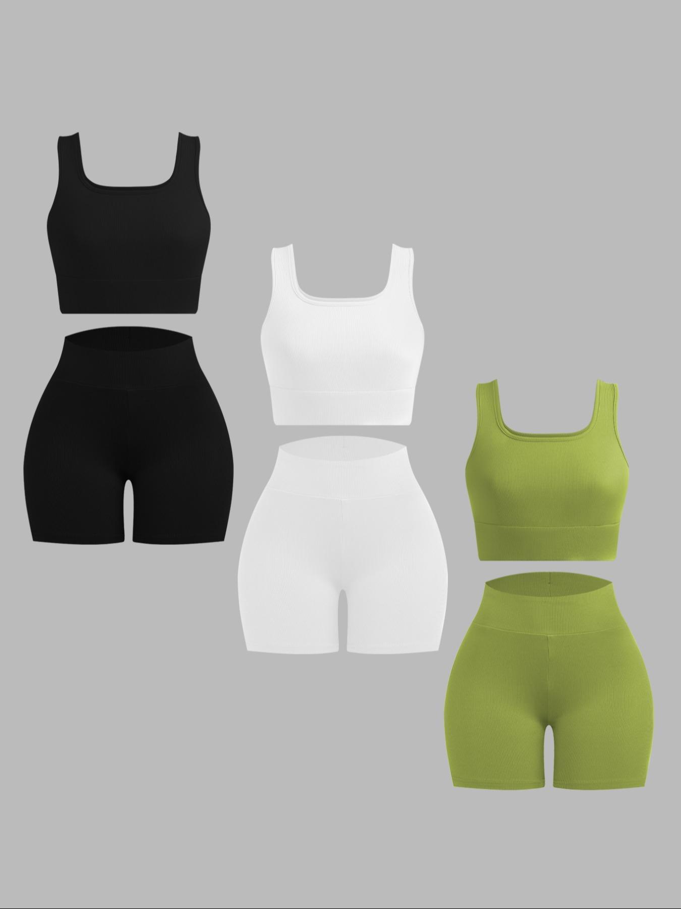 Women's Solid Crop Tank Top & High Waist Shorts Ribbed Set, Casual Sleeveless Square Neck Crop Top & Skinny Shorts, Ladies Summer Outfits 2024 for Daily Wear Workout Set, Athleisure Wear Set