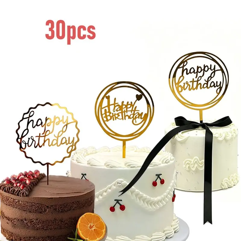 30pcs Acrylic Cake Inserts, Party Cake Decorations, Flashing Topper, Birthday Letters, Creative Baking Supplies, Holiday Gifts, Cake Toppers Happy Birthday