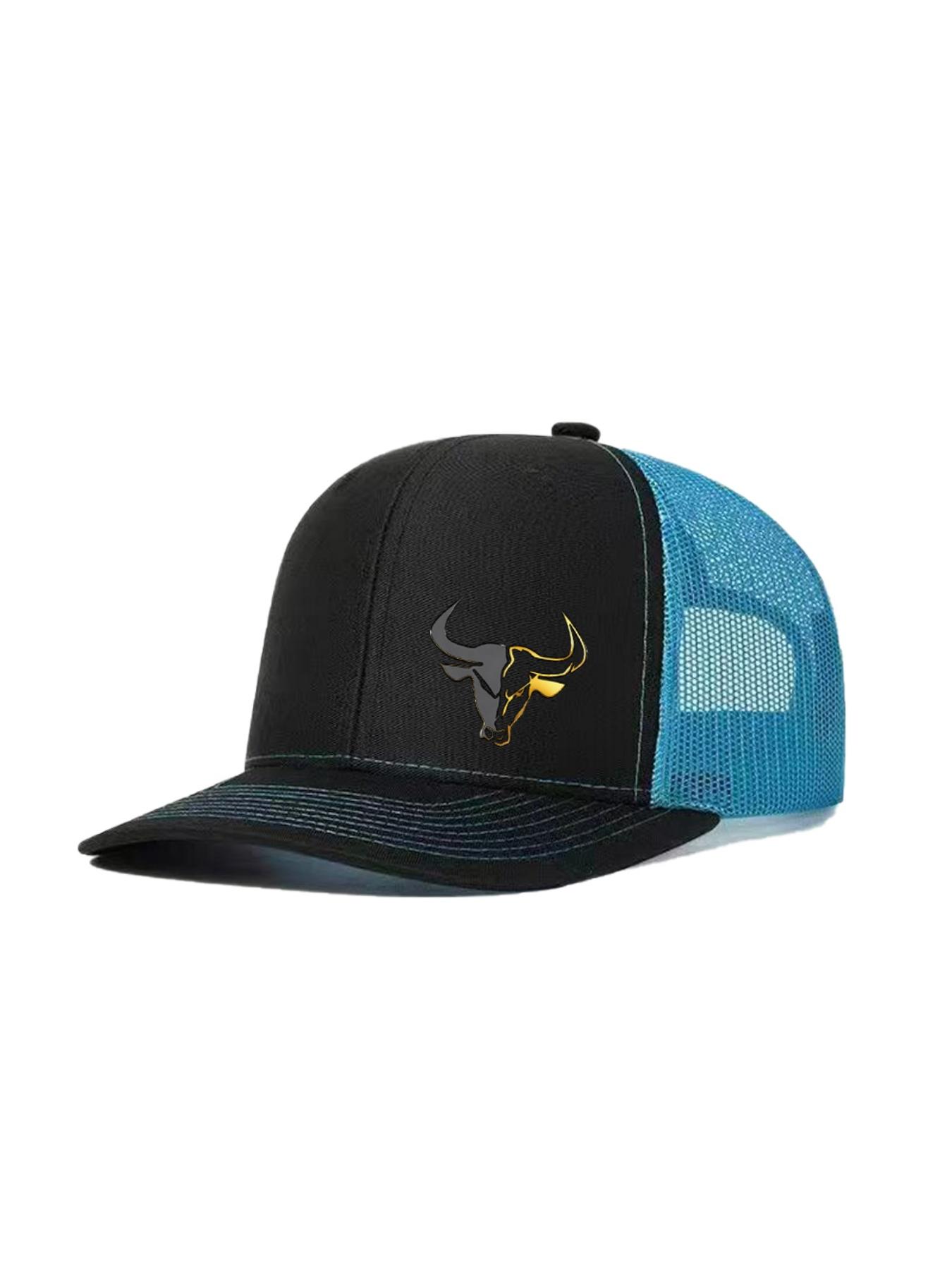 Unisex Snapback Baseball Cap with Bull Head Design, Adjustable Trucker Style for Men & Women, Casual Fitted Mesh Hat for All Seasons