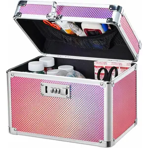 Medicine Lock Box with 3-Digit Combination Lock – Pink Lockable Storage Box for Medication, Small Lock Box for Valuables, 10"x7"x7.9" Locking Medicine Box for Home Travel Dorm