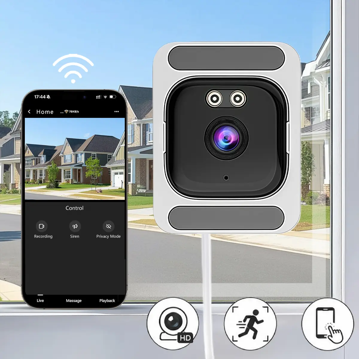 Indoor Window Camera 2K, Smart Security Monitor with Dual Band 2.4G/5G WiFi, Easy Window Mount Installation, Two Way Talk, Full Color Night Vision, Motion Alerts, Cloud Recording & Memory Card Storage for Home Office Farm