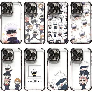 Cute Chibi Gojo Jujutsu Kaisen Black Electroplated Four Corner Phone Cases For iPhone 17 Promax Air 16 Pro 15 14 Plus 13 12 & Samsung S23-26, Clear Shockproof Plating Edge Anime Cover For Anime Fans, Teen Girls Birthday Gifts