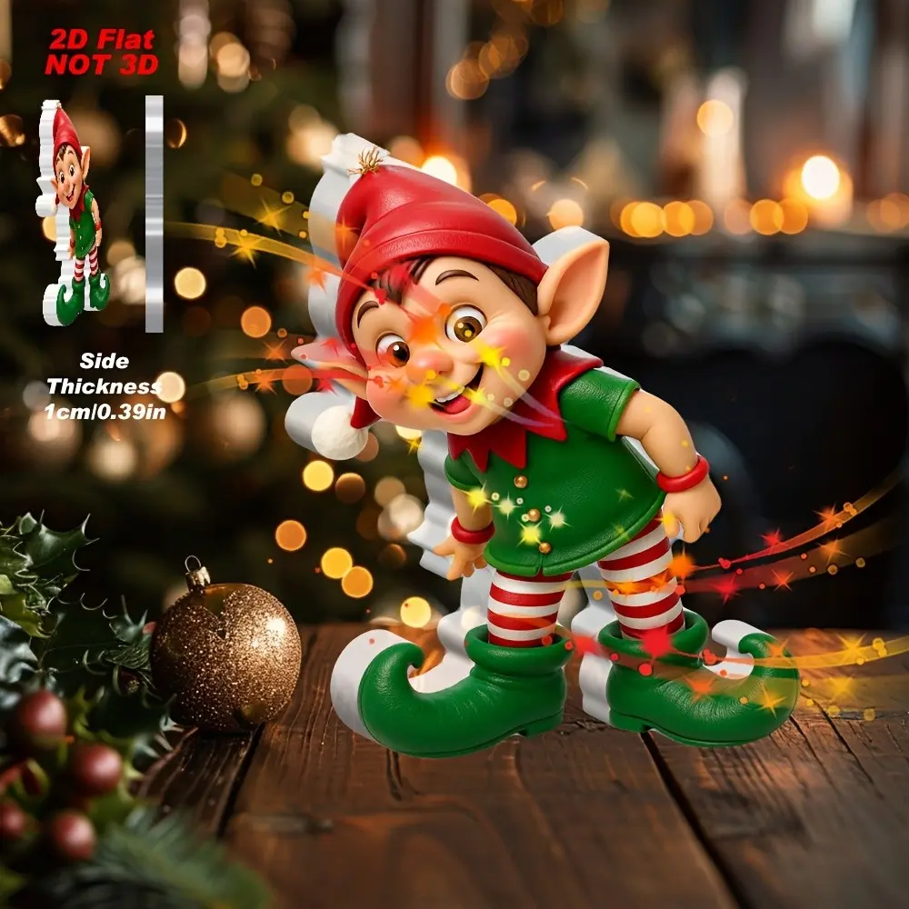 2D Flat Print Acrylic Desk Decor, Christmas Elf Statue, Festive Office or Home Decoration, Perfect Gift for Celebrations