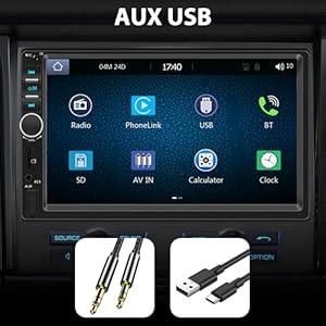 7 Inch Apple Carplay 2 Din Car Radio with Android Auto Bluetooth Handsfree Touchscreen Car Radio with Mirror Link FM/USB/AUX/EQ/TF/AUX/SWC + Rear Camera+Microphone
