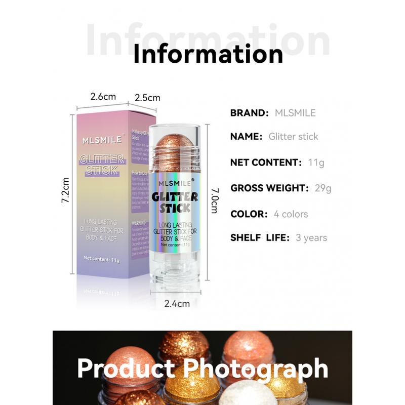 MLSMILE Glitter Stick - Multi-Use Highlighter for Face & Body, Long-Lasting Moisturizing Formula, 4 Color Options, Viral Luminous Makeup Bronzer Blend, 11g - 01# - Cosmetic