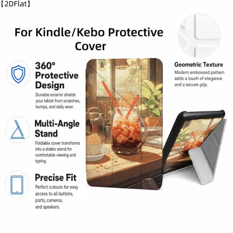 For Kindle/Kobo/Tolino Case, with stand Cocktail Glass With Straw And Ice for New Kindle 11Th 2019, for Kindle 11th Generation Case for Kindle 11Th (2022/2024), 6-Inch, 7-Inch Kindle Paperwhite 12Th Generation 2024 Vision Color (2024) /Vision 6 (2021）/Shi